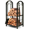 Fireplace Log Rack Set 4-Piece Fireplace Tools Wrought Iron Storage Logs Holder