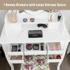 Folding Vanity Dressing Table 7 Drawers Makeup Table and Cushioned Stool Set