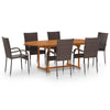 7 Piece Garden Dining Set Poly Rattan Brown T2O4