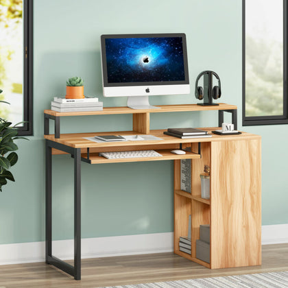 Computer Working Desk Study Table Workstation with Open Shelves for Home Office