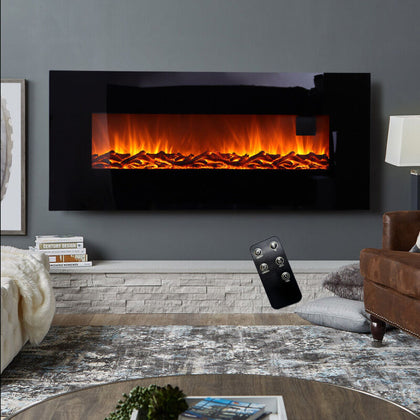Glass 50-Inch Fireplace Electric Fire Wood Log Flame Fireplaces w/Remote Dimmer