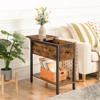 Side Table Flip Top End Table Couch Arm Chair Side Table w/ Storage Shelf