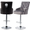 Luxury Black Grey Velvet Swivel Bar Stool Lion Knocker & Cross Stitch High Back