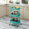 3 Tiers Kitchen Trolley Cart Slim Rolling Storage Rack Tray Shelf Rolling Wheels