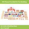 100 PCS Kids Wooden Train Track Railway Set Activity Table W/ Rolling Drawer