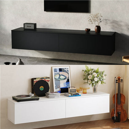 Wood TV Stand Cabinet Wall Mount Floating Unit Storage Shelf Media Center 63inch