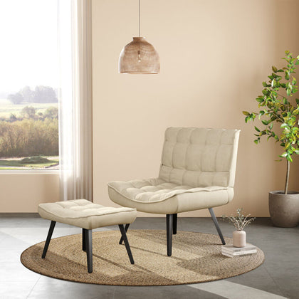 Occasional Armchair with Footstool Tufted Back Upholstered Fireside Sofa Chair