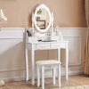 Vanity Dressing Table Set Wooden Mirror Makeup Dresser Table Stool W/ LED Light