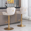 Set of 2 Velvet Bar Stools Adjustable Height Swivel Tufted Pub Bar Chairs MH