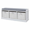 Hallway Shoe Storage Bench With 3 Rattan Baskets Organizer Cushion Padded Seat