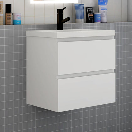 600mm White Bathroom Vanity Unit with Basin Sink Storage Wall Hung Cabinet Flat