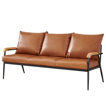 3 Seater Brown Faux Leather Sofa Armchair Couch Living Room Modern Industrial
