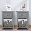 2PC Modern Bedside Tables Night Stand Cabinet Storage Drawer Wicker Basket Stand