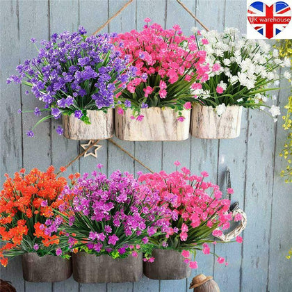 5 Bundles Artificial Flowers Plastic Fake Outdoor Plants Faux UV Resistant Decor