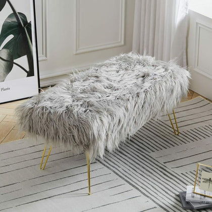 Deluxe Long Plush Fluffy Seating Pouffe Stool Makeup Table Chair Bench Footstool