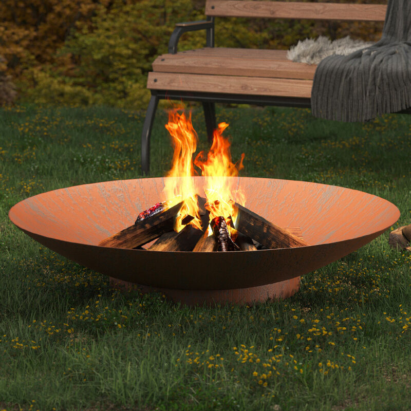 60-120cm Fire Pit Corten Steel Log Burner Bowl Bonfire Outdoor Heater ...