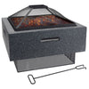 Dark Grey Square Fire Pit Bowl Heater BBQ Grill Camping Burner Outdoor Decking