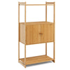 2 Tier Bamboo Bathroom Storage Cabinet Freestanding Cupboard Display Rack 2-Door