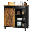 Industrial Storage Cabinet Freestanding Buffet Cabinet W/ Wine Rack Sliding Door