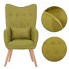 Vintage Fabric Wingback Chair Accent Tub Armchair with Oak Legs Footstool Lounge