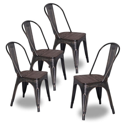 4PCS Dining Chair Stackable Side Metal Industrial Kitchen Chairs Home Black Gold