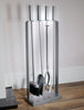 4pc Square Fire Companion Set Modern Silver Fireside Tools Coal Fire Wood Burner