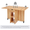 Mobile Folding Dining Table Drop Leaf Table with 1 Drawer 2 Open Storage Shelves