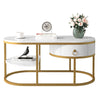 2-Tier Coffee Table Marble Effects Cocktail Table Accent Table with Drawer NS