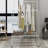 Floor Stand Coat Rack Garment Rail Clothes Drying Hanging Double Bar Shelf Wheel