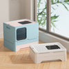 Foldable Double Door Cat Litter Box Pet Toilet Tray w/ Lid Drawer For Cat&Rabbit