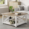 White Oak Coffee Table 2 Tier Square Unit Open Storage Shelf Metal X Shaped Legs
