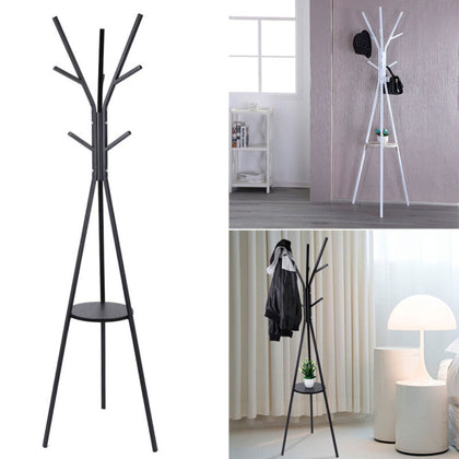 9 Hooks Multi function Free Standing Coat Rack Holder Hanger Shelf Rust-Proof UK