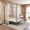 Double Size Metal Canopy Bed Frame 4-Poster Modern Platform Wooden Slat Support