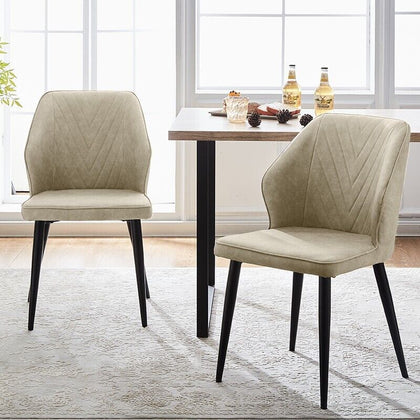 Set of 2 Dining Chair Faux Leather Soft Chair with Metal Legs Dining Room Cream