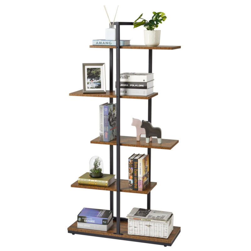 Stagger Display Rack Industrial Staggered layering 5 Shelf Storage Display Metal Bookcase U ...