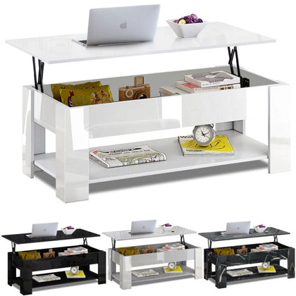 High Gloss Coffee Table With Storage Lift Top Up Wooden Living Room Furniture UK