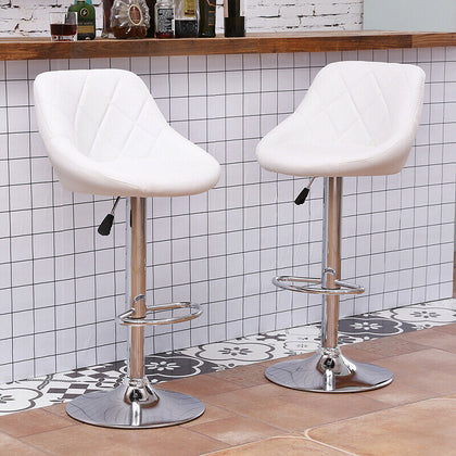 Set of 2 Bar Stools PU Leather Adjustable Height Gas Lift Chrome Base Home Pub