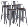 Set of 4 Bar Stools Metal 76cm Gunmetal Kitchen Breakfast Chair w/Wooden Seat
