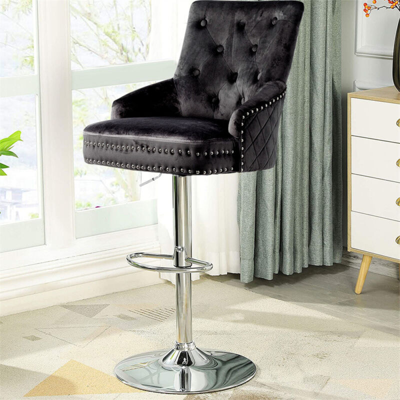 HOT Dark Grey Velvet Bar Luxury Grey Bar Stools Luxury Black