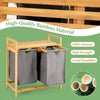 2-Section Laundry Sorter Basket Bamboo Laundry Hamper w/ Removable Sliding Bags