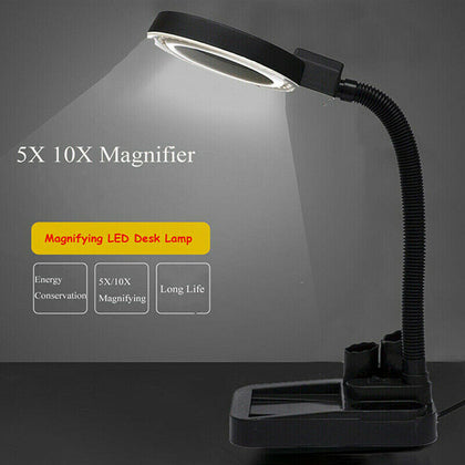Adjustable 5X/10X Magnifier Magnifying Glass Light Desk Lamp With 40 LED Lights
