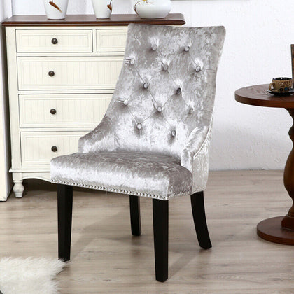 2-Piece Crush Velvet Dining Chairs with Pull Door Knocker Wing Back Button Chair