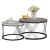 Round Coffee Table Set of 2 Side End Table Nesting Tables with Metal Frame BT