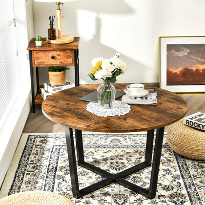 Round Coffee Table Faux Marble/Rustic Wooden Cocktail Table Snack Tea Table