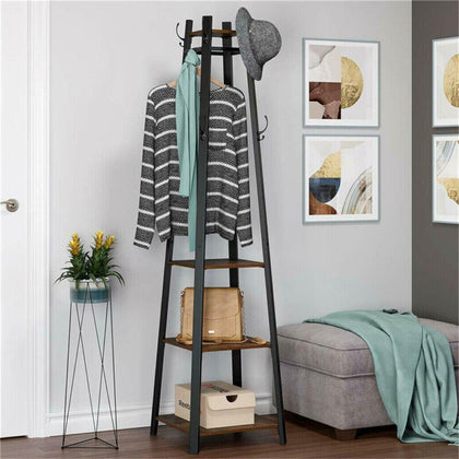 180cm Industrial Coat Rack Stand Bench Entryway Tree Shoe Storage Shelves Closet