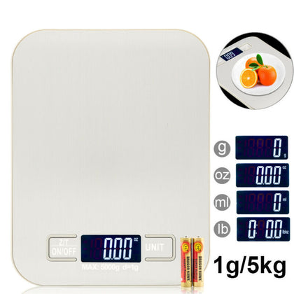 5kg Digital Kitchen Scales Stainless Steel Electronic LCD Cooking Weighing Food