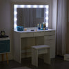 White Dressing Table Set with 4 Drawers LED Lights Mirror Bedroom Makeup Table