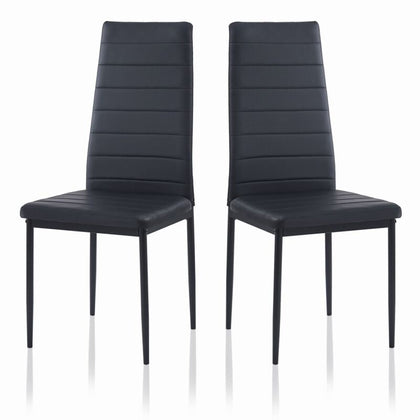 2x Black Faux Leather Dining Chairs Padded Seat Dining Room Kitchen Living Room