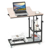 Mobile C-Shaped Side Table Height Adjusting Tilting Coffee Table W/Storage Shelf