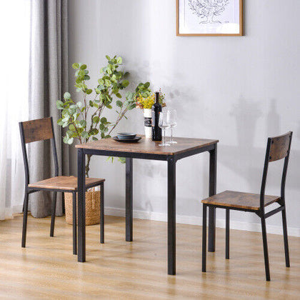 Dining Table and 2 Chairs Wooden Steel Frame Industrial Kitchen Furniture Set QN